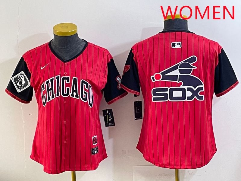 Women Chicago White Sox Blank Red Stripe Joint Name Nike 2025 MLB Jersey style 12